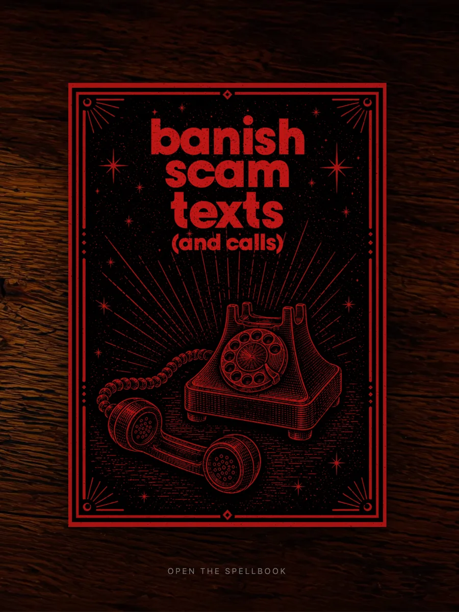 Banish Scam Texts (and Calls) — digital spellbook cover